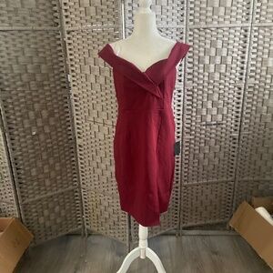 Classic Glam Burgundy Off-the-Shoulder Bodycon Dress (XL) (NWT)